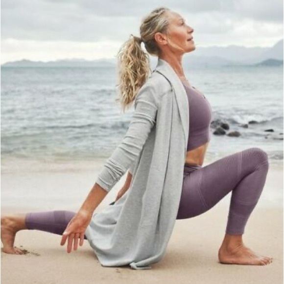 Athleta Compact Coaster Long Wrap Sweater Cardigan Grey Heather - Picture 2 of 6